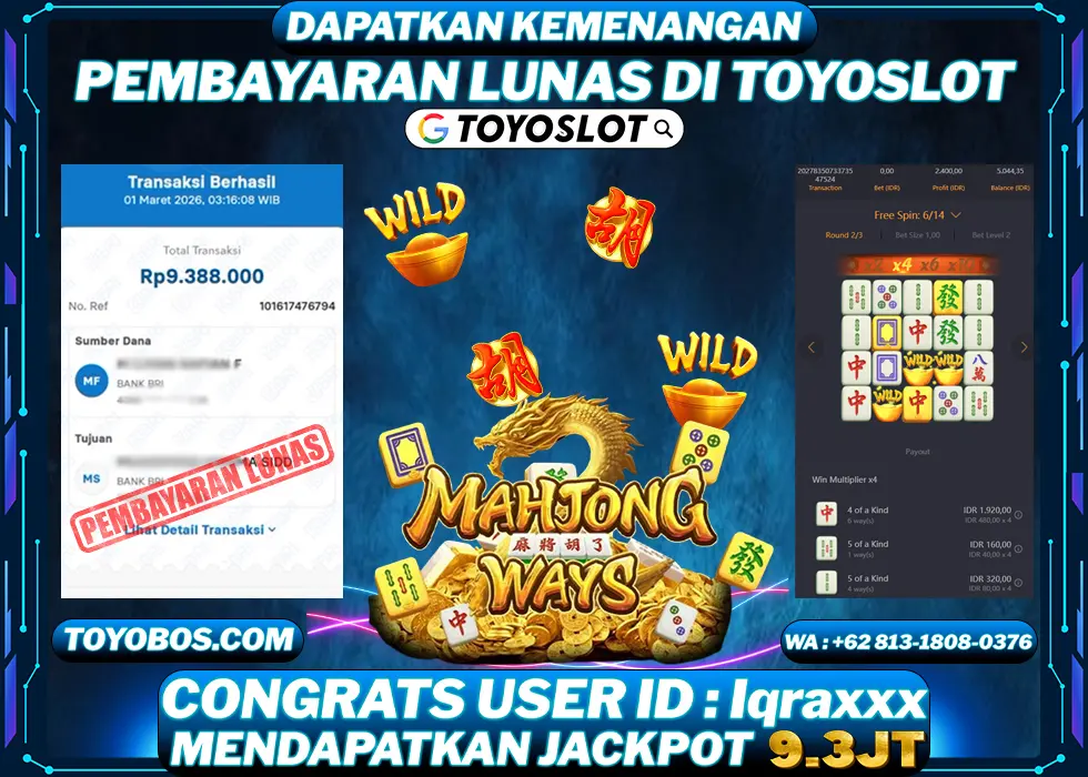 TOYOSLOT - BUKTI KEMENANGAN Mahjong Ways Rp9,388,000,- LUNAS